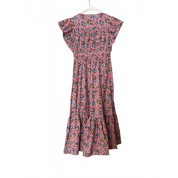 Derek Lam IO Crosby Pink Floral Maxi Dress with V-Neck and Flutter Sleeves - Picture 6 of 14